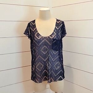 Kimichi Blue Urban Outfitters medium blue delicate lace like top